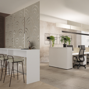 Nowoczesne biuro z jadalnią w naturalnej palecie barw