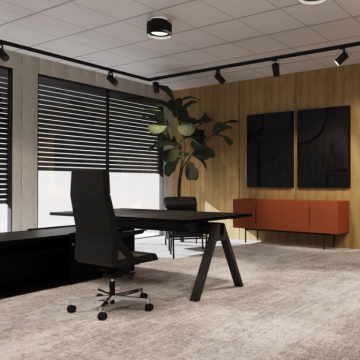 Biuro zarządu w eleganckim, surowym stylu