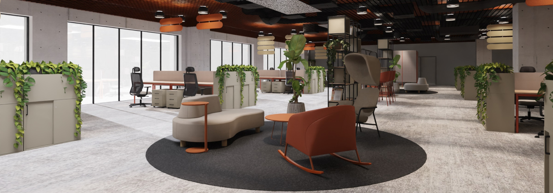 Nowoczesne biuro w ciepłych tonacjach